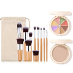 Foundation Concealer Palette with Makeup Sponges & Applicator, 11 Pcs Foundation Powder Concealers Eye shadows Blush Makeup Brushes, 2 in 1 Compact Contouring Duo Layer Plate, Pearl White