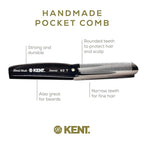 Kent 82T Handmade Folding Pocket Comb for Men, Fine Tooth Hair Comb Straightener for Everyday Grooming Styling Hair, Beard or Mustache, Use Dry or with Balms, Saw Cut Hand Polished, Made in England