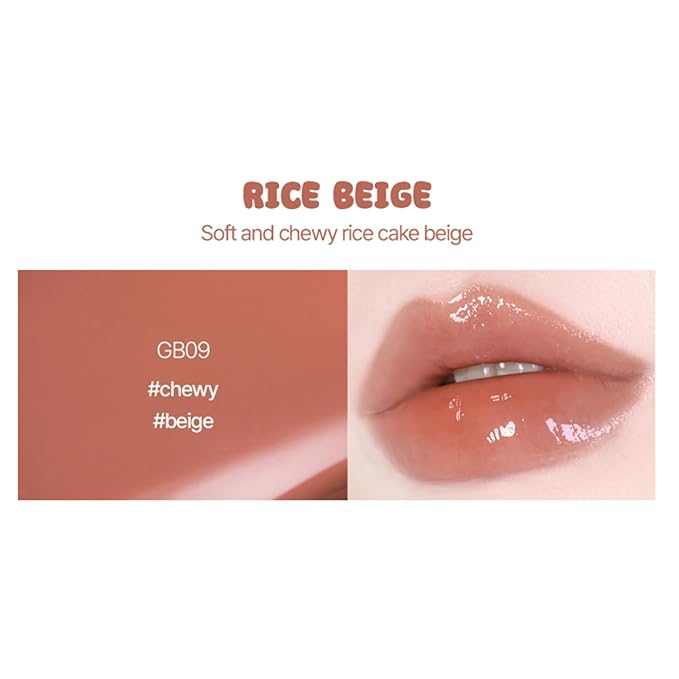Glow Bokki Glossy Lip Tint, Korean Beauty (GB09 Rice Beige, 4.1 grams)