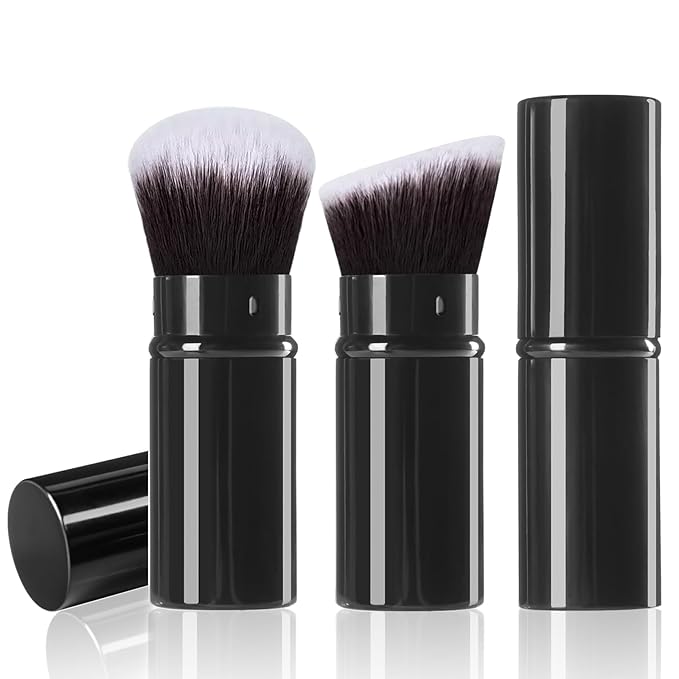 Makeup Brush 2 Pack, Retractable Travel Kabuki Powder Makeup Brush, Foundation Face Blush Brushes for Blending Liquid, Blush, Bronzer, Buffing, Sunscreen,Flawless Cosmetics