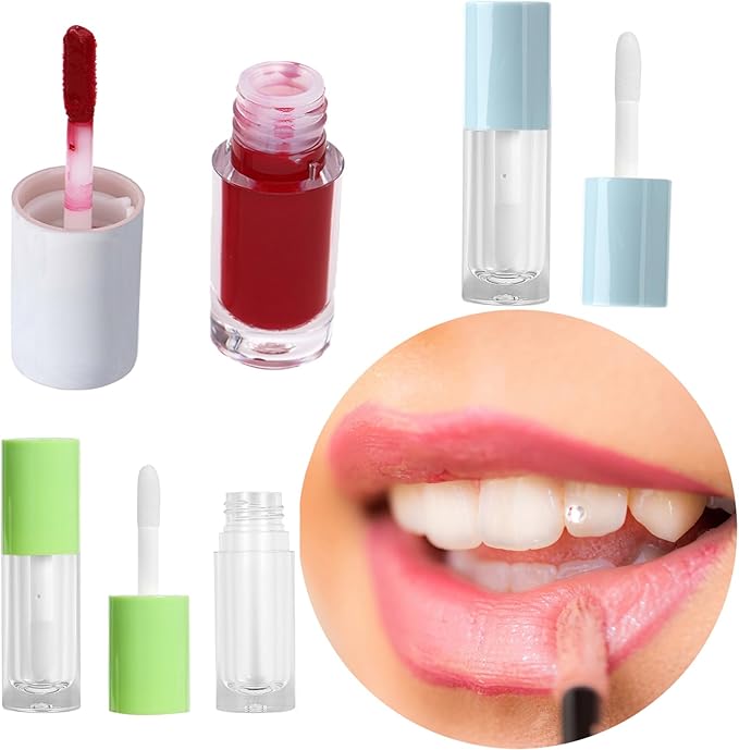 Qeuly 4 Piece Lip Gloss Tubes, 6ml Empty Lip Gloss Tubes with Wand, Clear Plastic Lip Gloss Containers for Skin Care Oil DIY Makeup Lipgloss Making Kit (D25xH86mm)