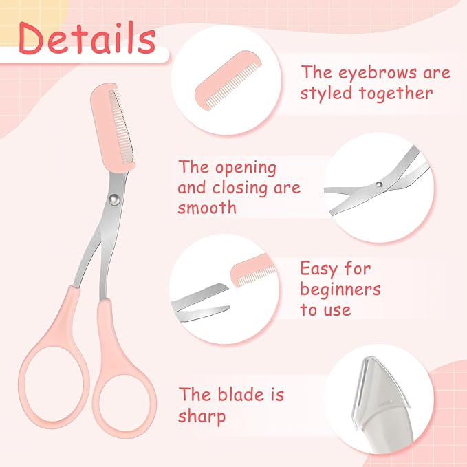 3 PCS Eyebrow Scissors with Comb for Women, Eyebrow Trimmer Scissors Stainless Steel Curved Eyebrow Razor Non Slip Finger Grips Face Hair Removal Tool Beauty Accessories for Men and Women