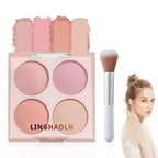 4 Colors Blush Palette for Cheeks,Face Matte Contour Blush Makeup Palette,Buildable Shimmer Facial Cheek Blusher Shades,Blendable Cosmetic Makeup Blush with Blush Brush 03