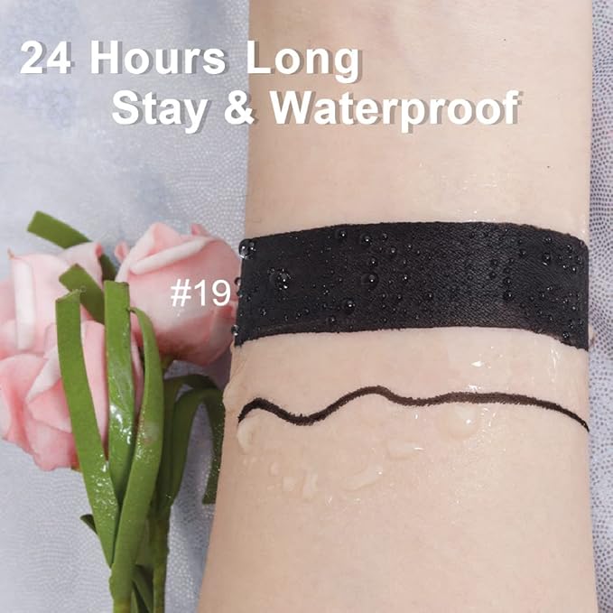 evpct 2Pcs Black Matte Liquid Lipstick and Lip Liner Gloss Stain Pencil Makeup Set Long Lasting Dark Matte Lipstick 24H and with Lip Liner Set for Black women labiales mate 24 horas originales 19#