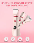 3-in-1 Bikini Trimmer for Women, Electric Razors Shaver for Public Hair - Rechargeable Body Hair Trimmer, Portable Detachable Removal Kit, lPX7 Waterproof Lightweight with LED Display, Gift for Women