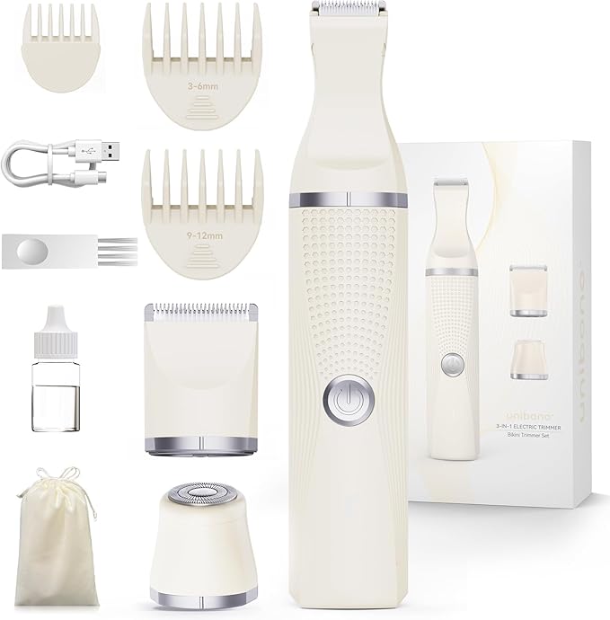 3-in-1 Electric Razor for Women - Waterproof Bikini Trimmer,Rechargeable Electric Shaver for Lady,Pubic Hair Trimmer Women,Personal Trimmer Groomer for Body Hair (Cream, LY)