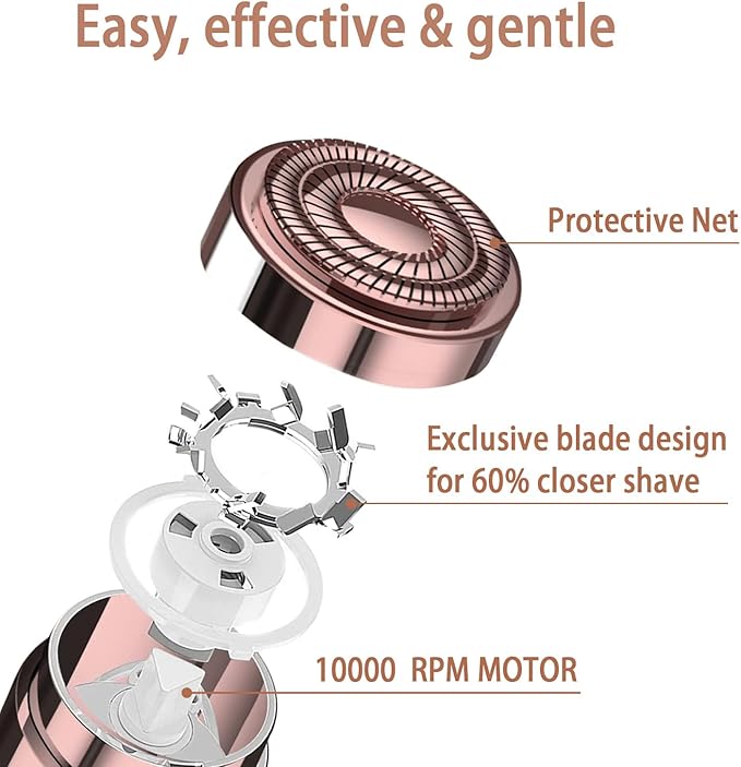 Women Facial Hair Removal Device Battery Operated with 2 Replacement Heads, Ladies Face Shaver for Peach Fuzz Upper Lip, Chin