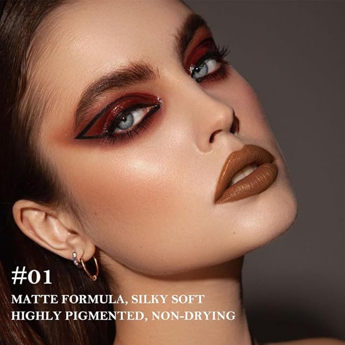 Warm Brown Gradient Matte Lipstick Crayon Lip Liner pencil for Women, Flawless Contour Gradual Ombre Effect lip Liner Thick Pencil, Long Lasting Waterproof Smudge Proof Lipstick Pencil 01#