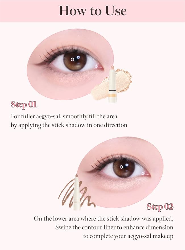 CORALHAZE Idol AEGYO-SAL Maker 02 Sparkling Pink, 2-in-1 Under-Eye Highlighter and Contour Liner for Bright, Voluminous Eyes, Long-Lasting, Smudge-Proof Shimmer Stick with Natural Glow, Korean Beauty