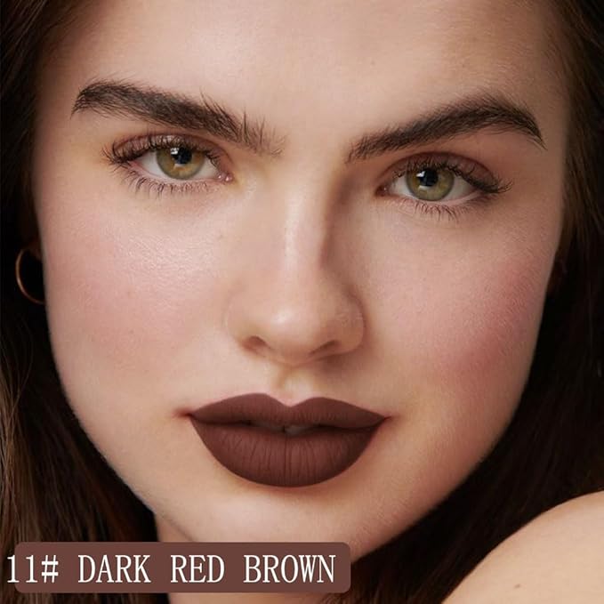 Longwear Liquid Lip Liner Stain Marker Pen Long Lasting Waterproof, Chocolate Cocoa Dark Red Brown Matte Semi Permanent 24 Hour Lip Liner and Lipstick Combo, Color Stay Lipliner Lips Stain peel off 11