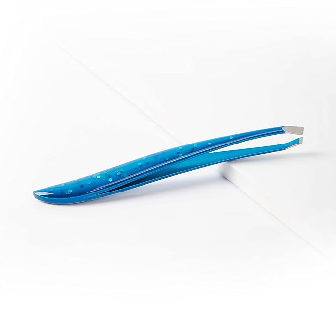 TRIM Azure Collection Slant Tip Tweezer – Precision-Ground Tips Grasp Even The Finest Hairs – Angled to Align with The Brow's Natural Arch – Calibrated Tension for More Control – Stainless Steel