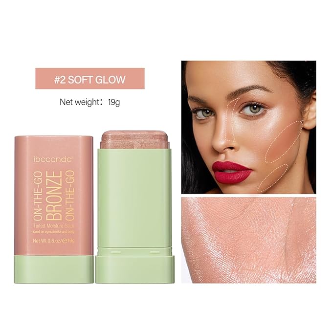 Multi-Use Makeup Blush Stick, Beauty Tinted Solid Blush Stick,Facial Contouring Highlight & Brighten Face Stick, Waterproof Moisturizer Stick, Suitable for All Skin (2#Soft Glow)