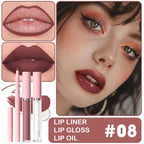 3-in-1Deep Burgundy Matte Lip Stain Kit | Waterproof Lip Liner + Hydrating Matte Lip Gloss + Nourishing Lip Oil | Long Lasting Plumping to Create Perfect Lip Makeup.08#