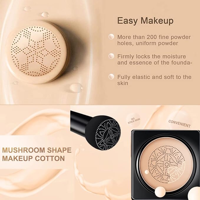 Air Cushion CC Cream Mushroom Head Foundation Air Cushion BB Cream Concealer Moisturizing Brighten Makeup Long Lasting Waterproof-Natural 2Pack