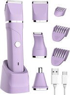 Bikini Trimmer for Women Painless Electric Razor for Women,3 in 1 Pubic Hair Trimmer,USB Recharge Dock,Replaceable Ceramic Blade Heads,IPX7,Personal Shaver Kits,Purple