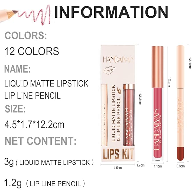 Lip Liner and Liquid Matte Lipstick Set, 12 Longwear
