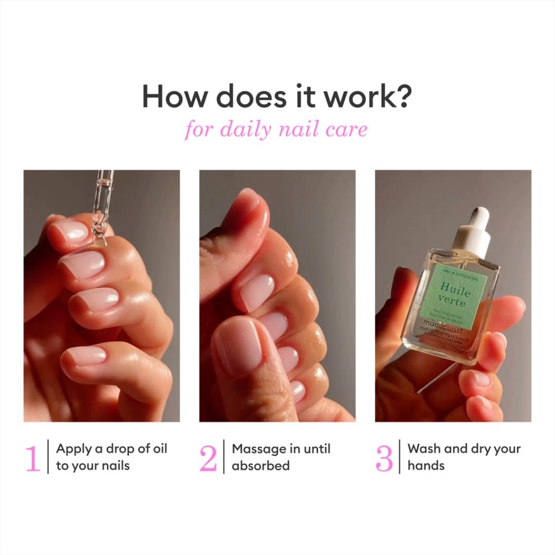 Manucurist Green Oil Nail Care - Nail & Cuticle Oil for Nails - Nourishes and Regenerates Nails and Cuticles - Promotes Growth - Blend of 6 Oils - 99% Bio-Sourced - Nail Care - 0.5 fl oz Bottle