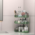 3 Tier Corner Bathroom Organizer Countertop, Vanity Makeup Organizer with Brush Holder, Space-Saving Skincare Storage Corner Shelf for Bathroom, Dressing Table, Kitchen