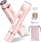 Bikini Trimmer for Women, 2 in 1 Dual-Head Electric Razors for Women Pubic Hair, Waterproof Wet/Dry Use Body Hair Trimmer Face Shaver, Rechargeable Hair Removal for Bikini Legs Face Underarm Arm Back