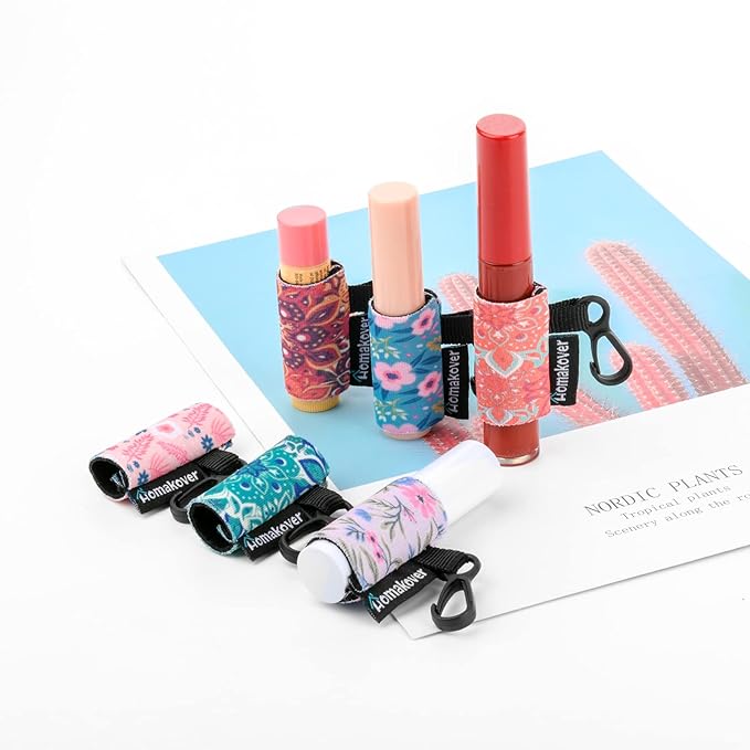 6 Pack Lip Balm Holder, Compact Clip-On Chapstick Holder Premium Release Clip Neoprene Sleeve Lip Balm with Clip Fits Most Standard Lip Balm