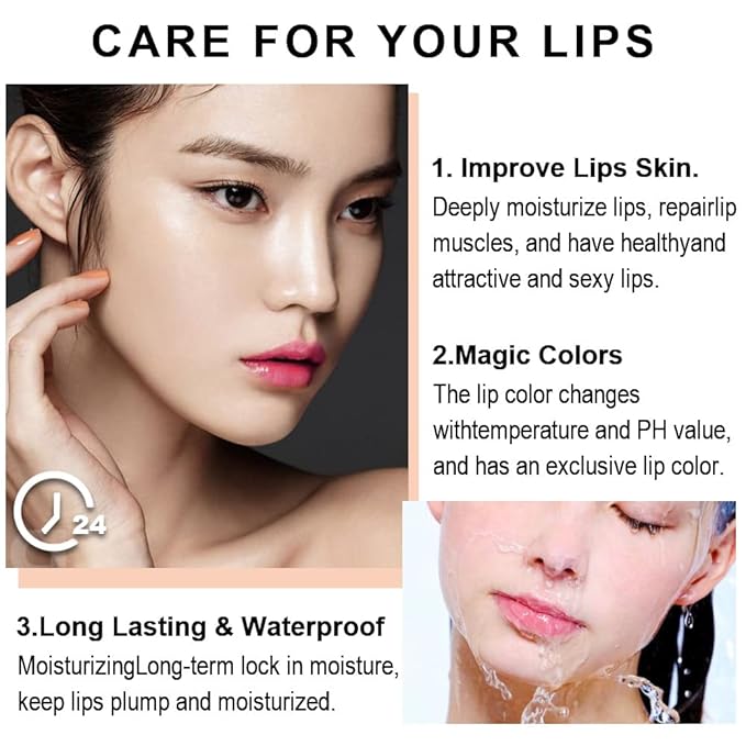 evpct 3Pcs Magic Color Changing Lipstick Long Lasting Waterproof 24 Hours Original for Women, Peach Strawberry Black Red Cherry Pink PH Mood Permanent Color Changing Lipstick Lip Balm, labial magico