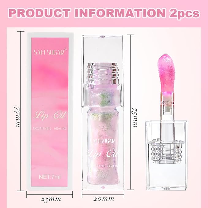 2PCS Magic Color Changing Lip Oil, Big Brush Color Changing Lip Oil, Lip Oil Color Changing, Warm Change Hydrating Color Changing Lip Gloss, Lip Changing Oil Long Lasting Shimmery Fresh Texture