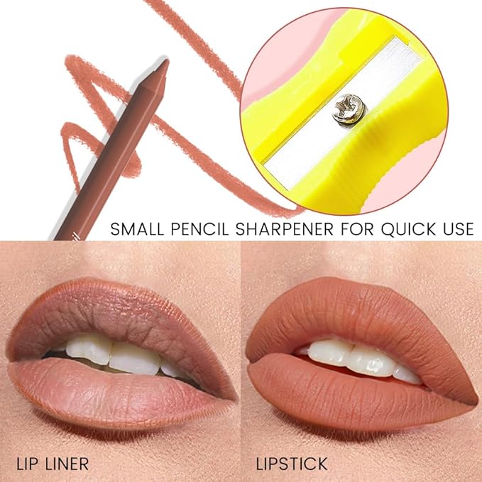 evpct 1Pcs Orange Matte Long Lasting Lip Liner Pencils Makeup for Shaping & Sculpting Lips, No Transfer Long Wear Waterproof Pigmented Lip Liner lipliners Crayon Lipstick Pencil Sharpener 09