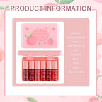 6 Colors Lip Tint Stain Set, Korean Lip Tint, Multi-use Lip and Cheek Tint Watery Lip Stain Long Lasting Waterproof, Lightweight, Non-sticky, High Pigment (Peach)