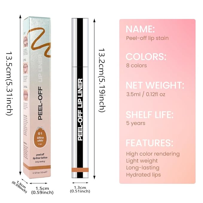 Matte Lip Gloss Stain-Peel Off Lip Liner Tattoo, Orange Brown Lip Tint，Long Lasting Peel Off Lip Stain, Waterproof Transfer-proof Lip Mask Lip Liner Peel Off Lip Gloss,Stayn Lip Makeup. #01