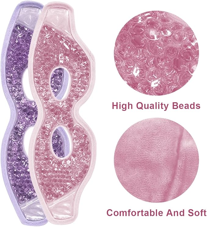 Jakuva 2PCS Cooling Eye Mask Sleeping Mask, Ice Eye Mask & Cold Eye Packs & Heat Cold Compress Pack Eye Spa Pad for Puffy Eyes,Puffiness,Headache,Stress Relief (Pink&Purple)
