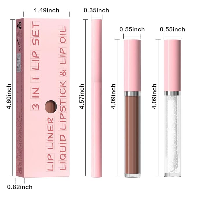 3-in-1Light Nude Brown Matte Lip Stain Kit | Waterproof Lip Liner + Hydrating Matte Lip Gloss + Nourishing Lip Oil | Long Lasting Plumping to Create Perfect Lip Makeup.05#