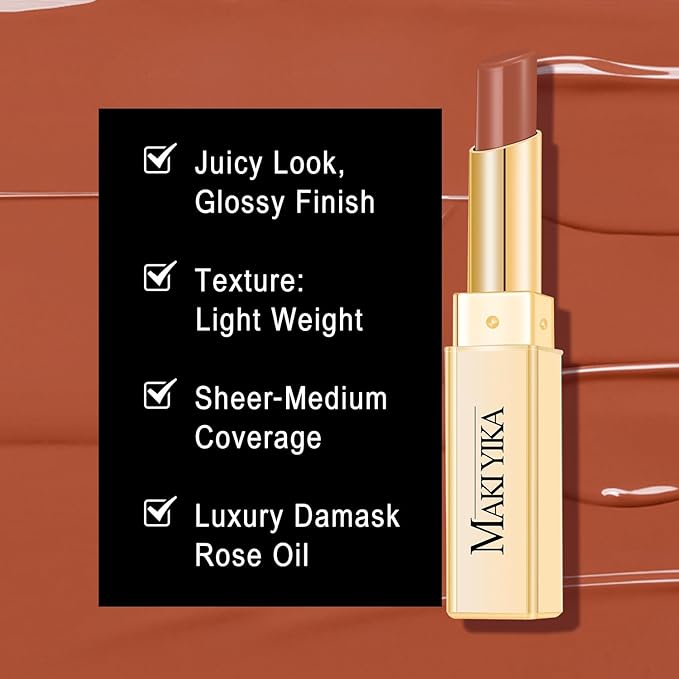 MAKI YIKA Moisture Light Brown Lipstick for Women Hydrate Lip Gloss for Dry Cracked Lips Weightless Glossy Lip Color Juicy Finish,M050 Milk Brown