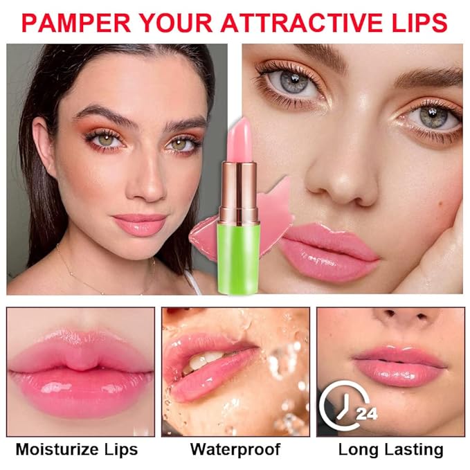evpct 2Pcs Peach Tinted Lip Balms PH Lip Color Changing Lipstick Balm Stains Set Queen for Women Girls Korean Mood Color Change Light Pink Lipstick