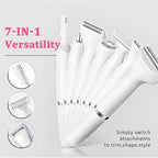 7-in-1 Electric Razor for Women - Painless Facial Hair Removal & Bikini Trimmer, Nose Eyebrow Pubic Hair Shaver with Replaceable Razors, Waterproof Women's Grooming Kit & Electric Shaver
