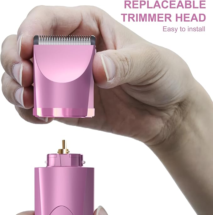 OLOV Electric Body Hair Trimmer - Groin Trimmer for Men - Bikini Trimmer Women - Wet/Dry Shaver Groomer, Replaceable Ceramic Blade Heads, USB Recharge Dock, Waterproof Hygiene Razor, Pink