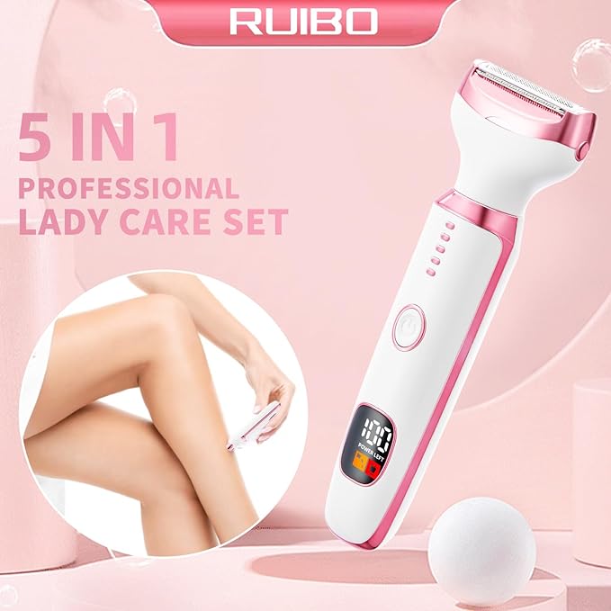 Electric Razors Shavers for Women, Bikini Trimmer 5 in 1 Electric Shaver Razor for Women Wet/Dry Face Razors for Face Nose Eyebrow Arms Armpit Legs Pubic Area Painless Facial Hair Removal