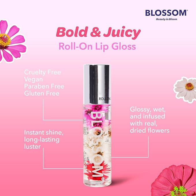 Blossom Scented Roll on Lip Gloss, Infused with Real Flowers, Made in USA, 0.40 fl oz, 2 pack, Cherry/Coconut