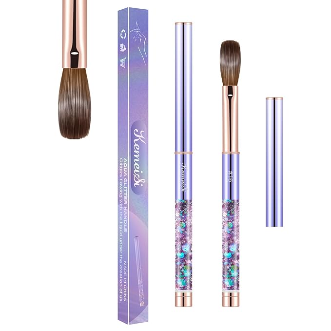 Acrylic Nail Brush Size #16, KEMEISI 100% Pure Kolinsky Nail Art Brushes Sturdy Handle Oval Shaped Acrylic Powder Nail Design Tools for Professional Manicure DIY Home Salon (Purple)
