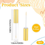 5 Pcs Empty Lip Gloss Tubes, Clear Plastic Gloss Container with Wand Refillable Lip Balm Bottle 10ml Lip Gloss Container for Lipstick Samples, Lip Balms(Gold Tube Cap)