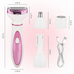 Electric Razor for Women Men,4 in 1 Painless Ladies Wet & Dry Body Razors and Facial Hair Remover,Rechargeable Led Display Hair Removal Kit for Nose Face Body Leg Bikini Arm Hair (Pink)