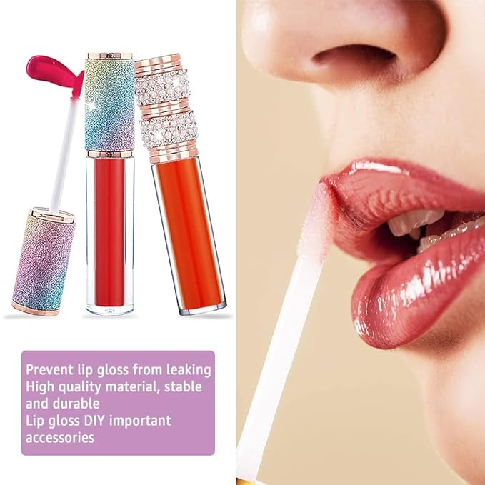 AMORIX 6pcs Lip Gloss Tubes with Wand 5ml Empty LipGloss Containers Pearl Diamond Lipgloss Bottles Lip Gloss Supplies Kit with 2pcs Syringe
