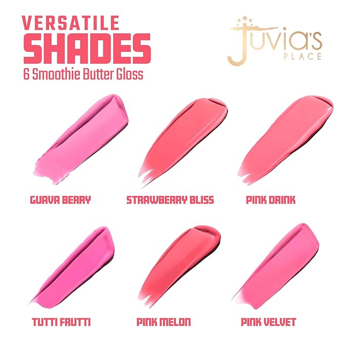 Juvia's Place Smoothie Lip Gloss Strawberry Bliss - Hydrating Cream Lipgloss w/Pink & Mauve Tones - Non Sticky Plumping Glosses - High Shine Lipgloss for Women -Lip Plumper w/Cocoa Butter & Chia Oil