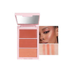 3D Blush Palette, Multi-Use Shimmery Contour Powder Palette Face Contour Cheeks Lightweight Smooth Blendable Blush Highlighter Powder Beauty, Natural Shimmery Or Matte Finish, #02 Orange