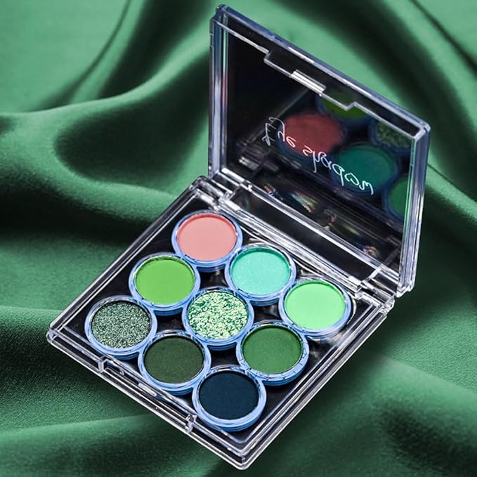 9 Colors Green Olive Matte Shimmer Eyeshadow Palette for Eye Makeup,High Pigmented Pink Emerald Mint Eye Shadow Primers Powder Palet de sombras de ojos