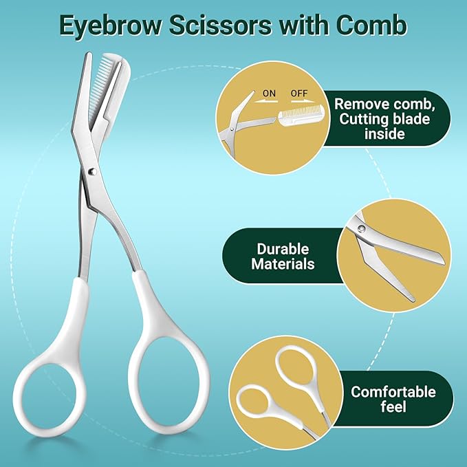 TsMADDTs Tweezers for Women, 8 in 1 Eyebrow Kit with Tweezers, Trimmer, Scissor, Razor, Brush with Travel Bag, Eyebrow Shaping Kit