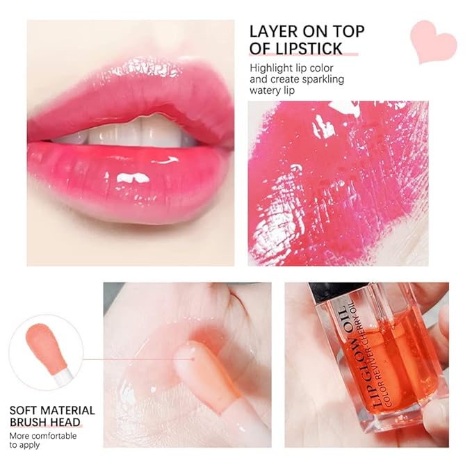 Plumping Lip Oil - Hydrating Lip Oil Plumping Lip Gloss, Crystal Jelly Moisturizing Lip Oil/Polished Lip Oil Lines/Tint Moisturizing Transparent Lip Balm Care Stick (Raspberry)