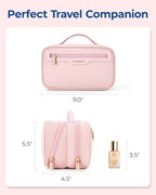 BAGSMART Travel Makeup Bag Large Capacity Cosmetic Bag, Wide-open Portable Make Up Bag Organizer for Women for Travel Essentials Toiletries Accessories Bottles, Brushes, Pink