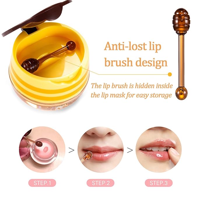 3 PCS Bee Lip Balm Lip Mask Honey Pot, Honey & Strawberry & Apple Lime Lip Mask Overnight Propolis Moisturizing Lip Balm with Stick,Hydrating Repair Lip Sleeping Mask,Prevention Dry and Cracked