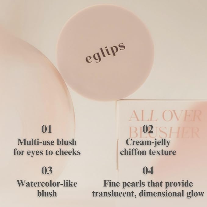 EGLIPS All Over Blusher - Multi-Use Cream Jelly Blush for Eyes & Cheeks Buildable and Blendable Texture with Shimmery Pearls Natural Korean Face Makeup (04 DELIGHT, 0.18 oz)