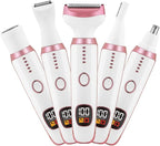 Electric Razors for Women, Bikini Trimmer for Women 5 in 1 Body Shaver for Nose Hair Face Eyebrow Arms Legs Armpit Underarm Pubic Area, Replaceable Lady Facial Razor Painless USB Charge Female Gift